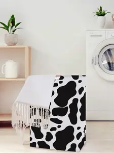 Cow Pattern Printed Open Storage Box, Foldable Laundry Basket with Handle, Home Bathroom Collapsible Dirty Clothes Bucket