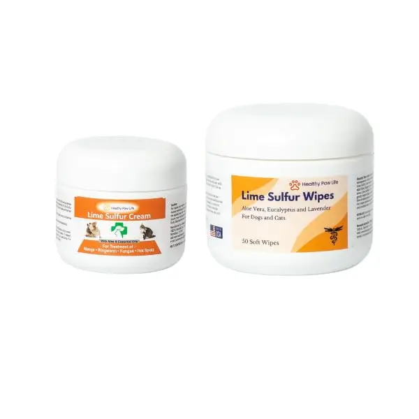 Healthy Paw Life Lime Sulfur Pet Skin Care Bundle - Cream & Wipes for Dogs and Cats