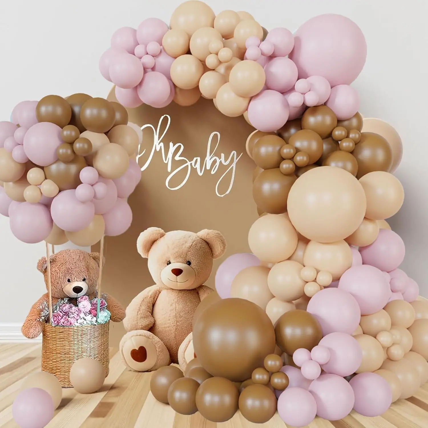 Teddy Bear Theme Balloon Arch Kit Light Pink Beige Tan And Brown Globos Cream Ballon Garland For Baby Shower Girl Decorations Gender Reveal Party Woodland Backdrop Supplies