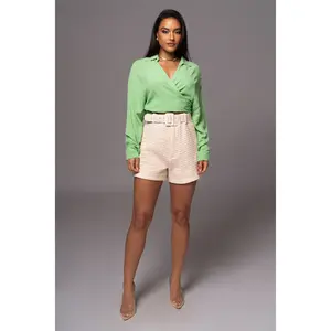 Green Slip My Mind Tie Front Top