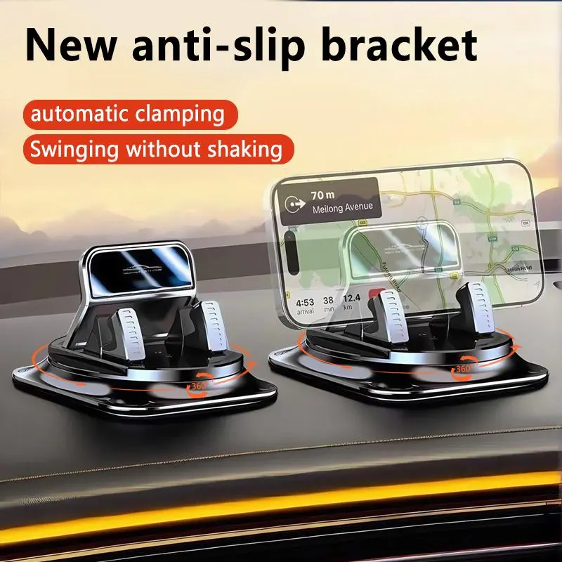 Car phone holder 360 degree rotation with strong suction cup, horizontal and vertical screen adjustment angle, suitable for car navigation in-car dashboard, suction cup fixed non-slip mobile phone holder suitable for iPhone and Android