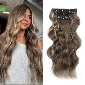 [QBEAUTY]  Blonde/Brown/Red  Clip- in Synthetic Hair Extensions Long Wavy 4PCS Thick Hairpieces  Double Weft Natural Hair Extensions for Women New Upgraded Lace Weft  Same Amount Of Full Hair With Lighter Weight All Day Comfort