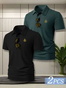 Men's Summer Large Size Polo Short Sleeve Ice Silk Shirt, Classic Crown Letter Print, Casual Business Leisure, Quick Dry Breathable, Polo Shirts, Menswear
