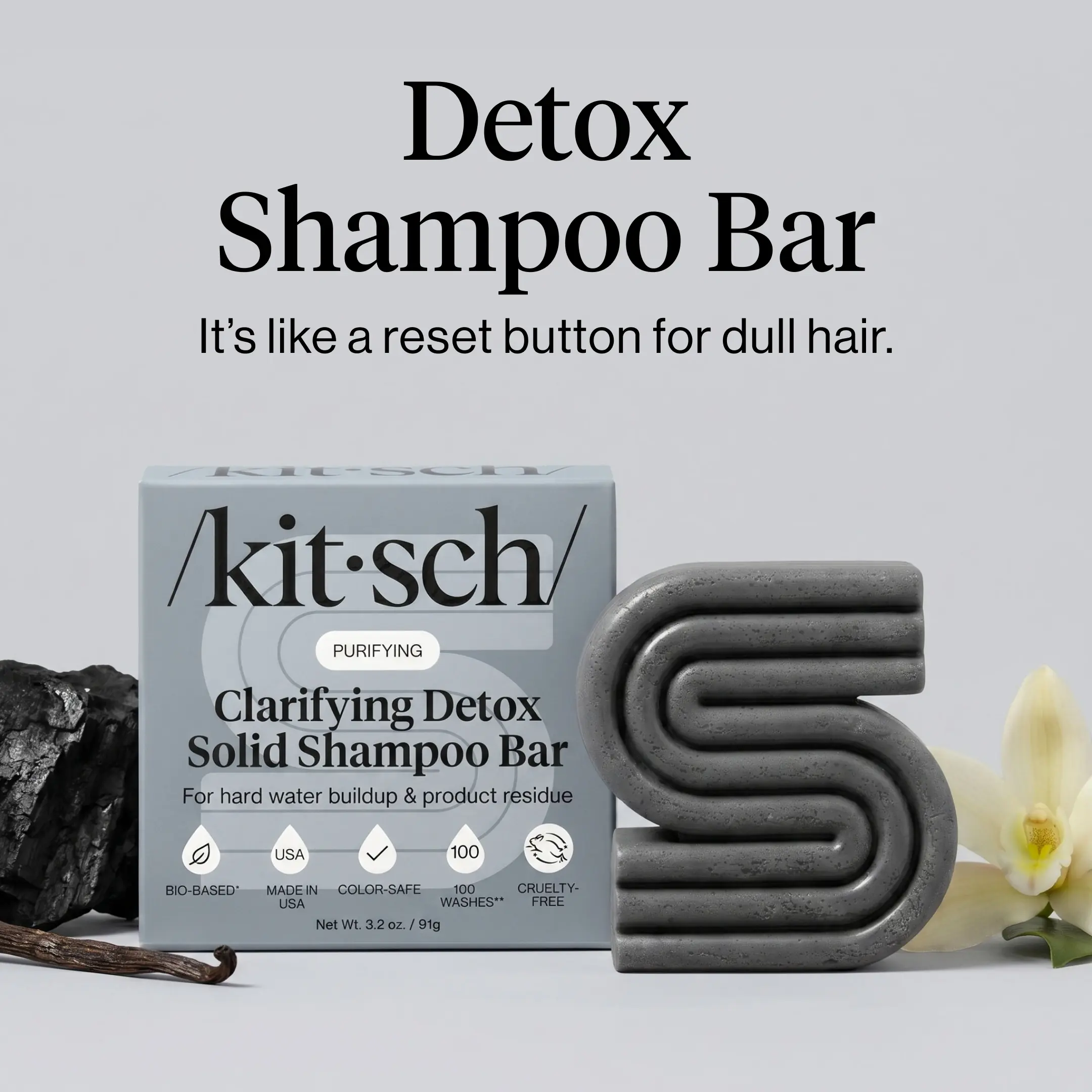 Kitsch Solid Clarifying Charcoal Detox Shampoo Bar, Haircare Product for Deep Cleansing Clarifying Hair Cleaning