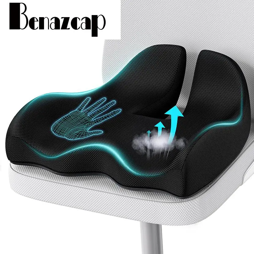 Benazcap Non-Slip Extra Large Ergonomic Memory Foam Seat Cushion for Office Gaming Chair & Car Pressure Sciatica Pain Relief X Large Size Gingham Design, Computer Chair Accessories