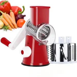 MIUVA Rotary Cheese Grater Shredder, Speed Kitchen Manual Round Mandolin Slicer Grinder for Potato Hash Brown, Vegetable, Walnut, Nut, Radish with 3 Drum Blades Smooth Utensils Chopping Detachable Christmas Cookware Sets