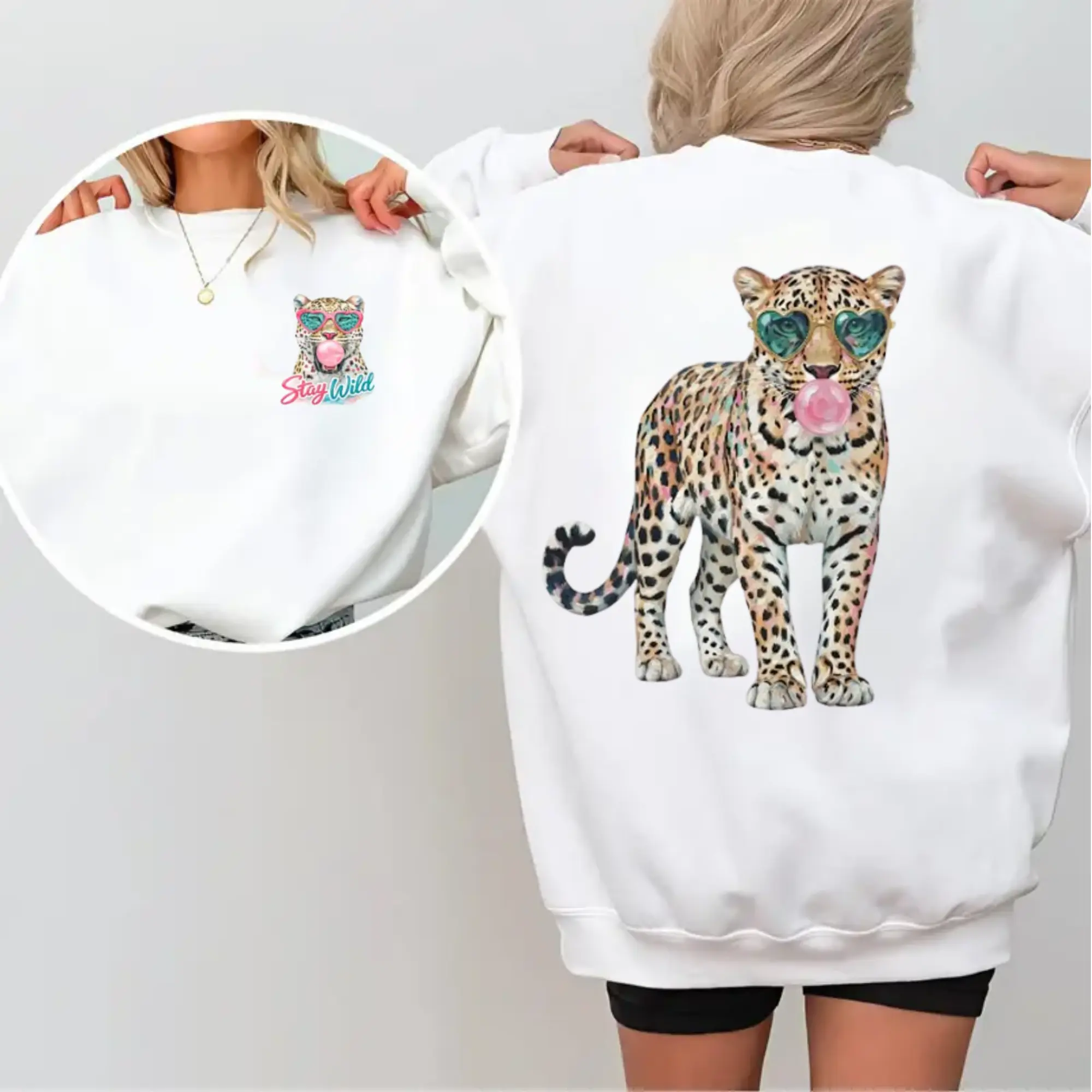 Stay Wild Leopard Shirt, Leopard Bubble Gum Graphic Tee, Cute Cheetah Sunglasses T-Shirt Hoodie Sweatshirt, Trendy Animal Print Shirt, Aesthetic Women's Gift