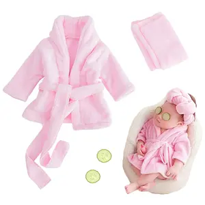 Newborn Photography Props Bathrobe Outfits Baby Clothing Girl Baby Robe Bath Towel Costume Sets 0-6 Months(Pink)