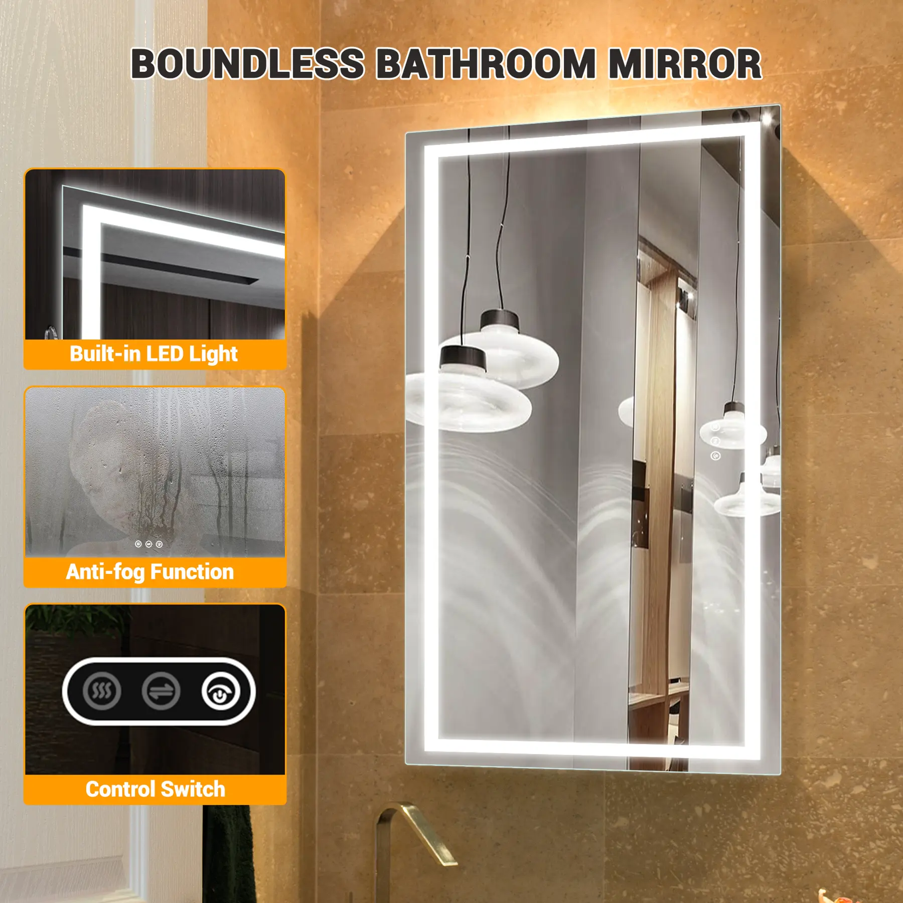 Double LED Backlit Bathroom Mirror, Modern Vanity Wall Mirror with 3 Color Modes Dimmable Light, Anti-Fog Shatter-Proof Glass Memory Function, Horizontal/Vertical Mount, Multiple Sizes 60x30/72x36/84x32 in