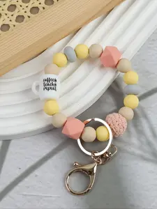 Macaron Color Beaded Wrist Keychain, Coffee Cup Charm with Geometric Beads, Unique Design Gift for Teachers, Graduation, Teacher Appreciation Day, Keychain for Bags, Keychain Wristlet