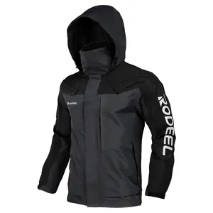 RODEEL 704 Premium Waterproof Jacket w/ Foldable Hood Men Lightweight Breathable Hooded Rainwear Durable Rain Coat Weatherproof Windbreaker Athletic Techwear For Outdoor Camping Fishing Boating Construction Roofing Landscaping, Holiday Gift
