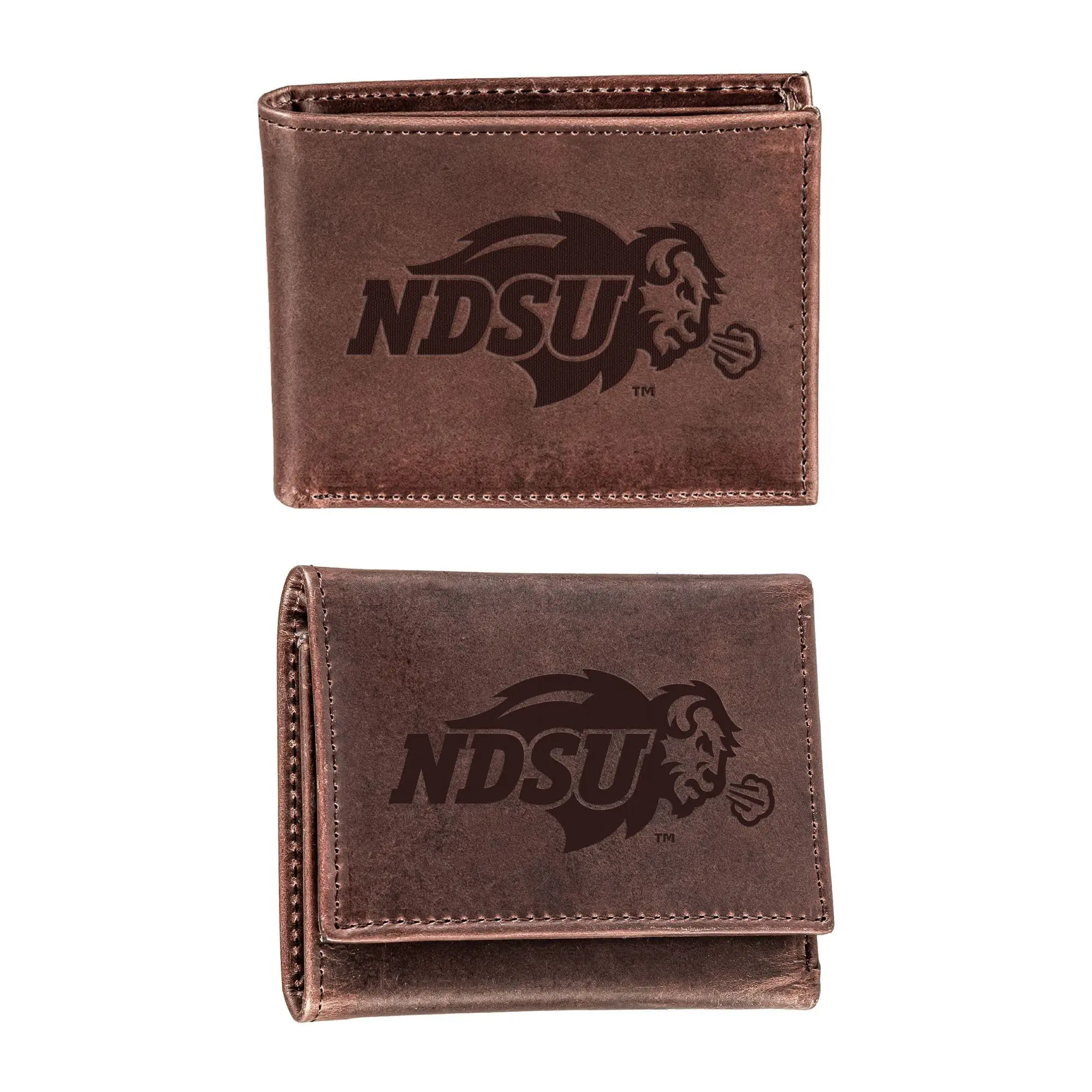 Evergreen NCAA Bi- & Tri-Fold Brown Leather Wallet Gift Set