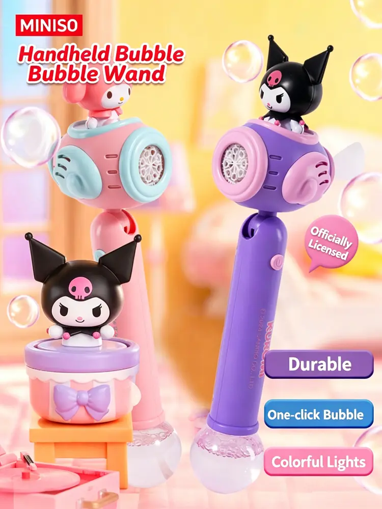 MINISO SR Family Series Bubble Wand, Lovely Kuromi and Cinnamoroll Bubble Toy. Easy to Use, Rich Bubble Output, Safe Material for Children, Perfect for Summer Outdoor Play. Fun Outdoor Toy and Nice Gift for SR Fans and Kids.Back-to-School Gifts