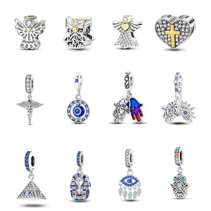 MULA Sacred Symbols Collection 925 Silver-plated Religious Charm Beads and Pendant with Platinum Plating and Zirconia for Pandora Bracelet and Necklace DIY Jewelry, Spiritual Gift for Women