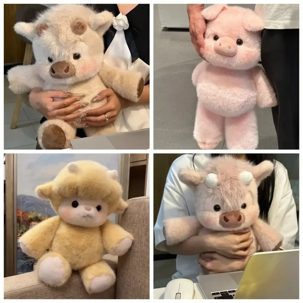 Kawaii Run Plush Toy Fluffy Stuffed Pink Pig Sheep Highland Cow Perfect Birthday Christmas Gift for Animal Lovers #GG4