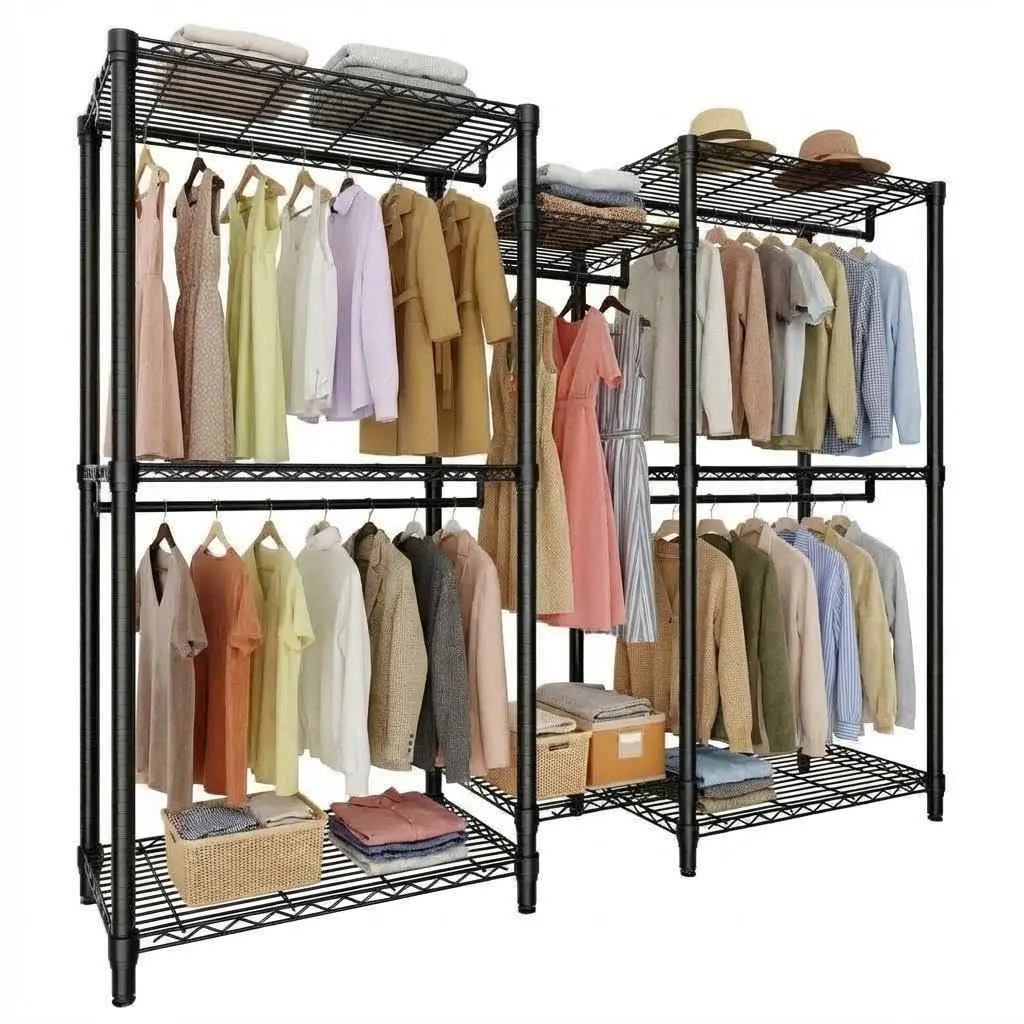 Garvee Clothes Rack for Hanging Clothes, Freestanding Garment Rack Adjustable Heavy Duty 1874LBS Capacity with 5 Hanging Rods and 8 Wire Shelves, Portable Closet Wardrobe Organizer, 76.5"H x 73.6"L x 17.4"W