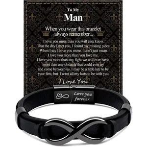 Male Classic Infinity Knot Leather Band Bracelet - Love Symbol Fashion Accessory, Holiday Gift for Him (Christmas, Birthday Present)