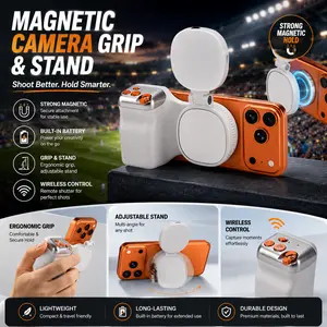 New Fun Lens Magnetic Phone Camera Grip + Magnetic Selfie Light (Silver) Combo Set, suitable for iPhone 13 and Android devices, is a creator's kit for taking selfies/photographs/posting videos on TikTok Rotatable Stick Tripod with Remote summerwins