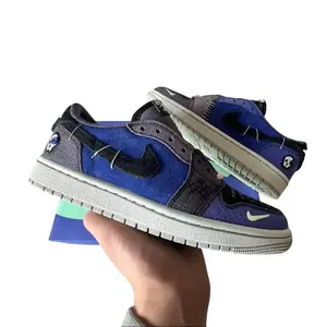 Blue & Gray Low-Top Sneakers - Retro Basketball Style Shoes with Stitched Details for Streetwear & Casual Wear