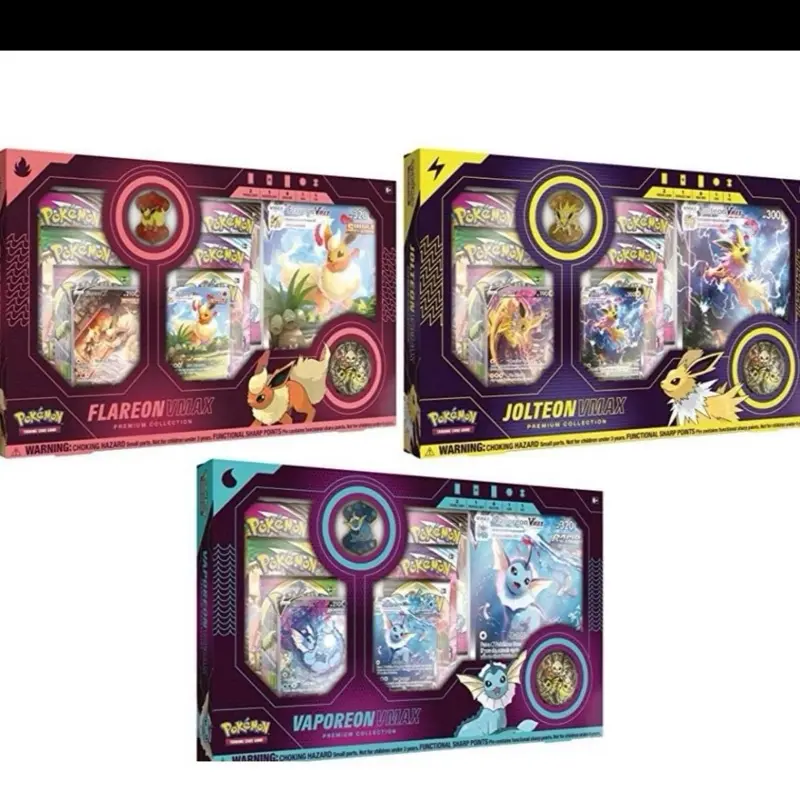 Pokémon Eevee Evolution VMAX Premium Collection - 3-Piece Non-Sports Trading Card Collectibles with Display Feature, Three Pieces