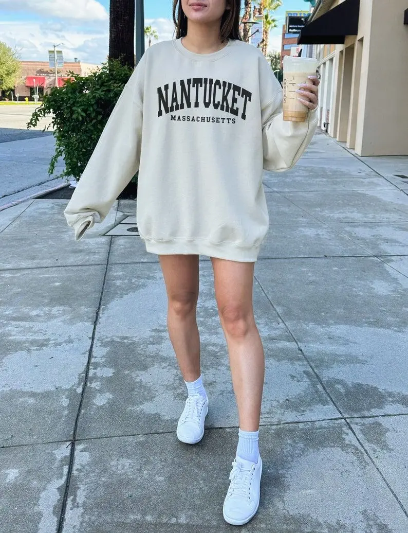 Nantucket Sweatshirt, Trendy Preppy Sweatshirt, Aesthetic College Crewneck, Oversized Minimalist Sweater, Nantucket Massachusetts Shirt