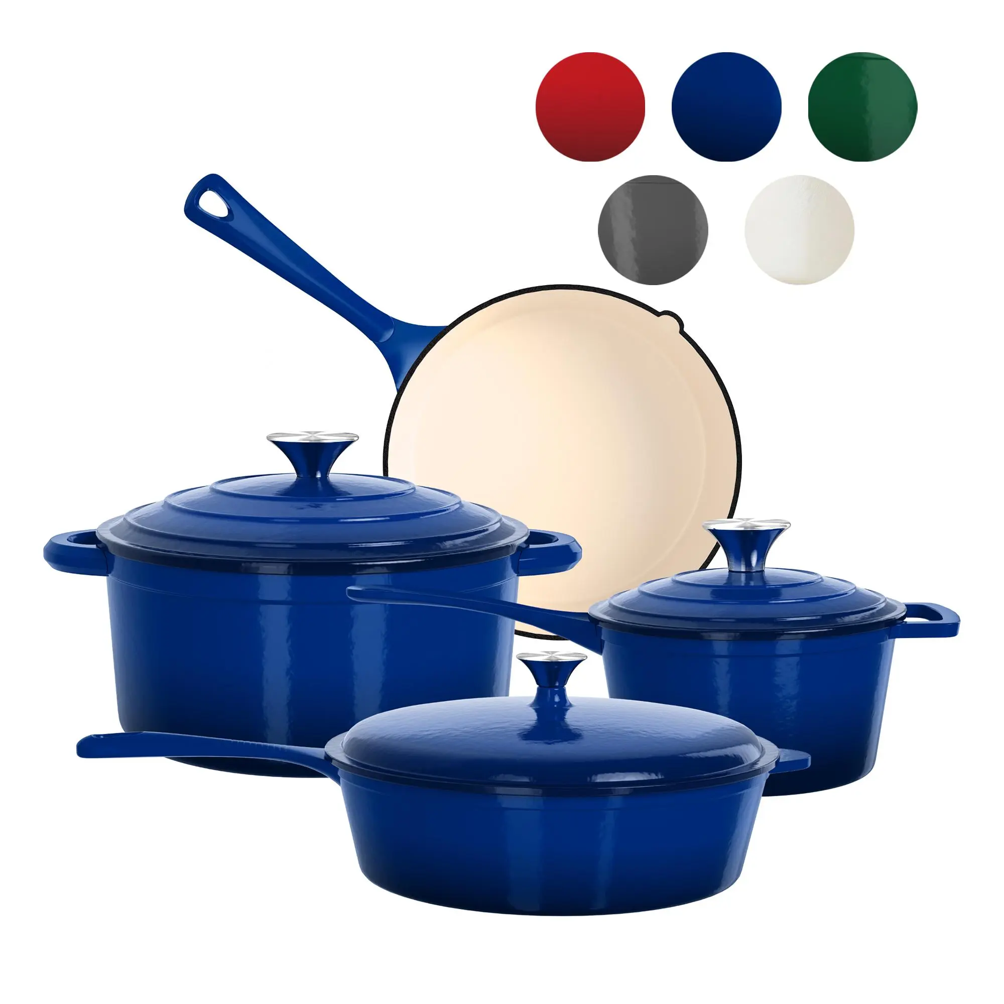 KITCHEN ACADEMY 7-Piece Blue Cookware Set, Non-Stick Soup Pot/Milk Pot/Frying Pan Set with Scalding-Proof Handles, Great for Kitchen or Outdoor Camping