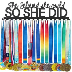 Medal Holder Display Hanger, Aluminum Medal Display Holder Holds Up to 50 Medals, Wall Mounted Medal Organizer for Sports Awards, Ribbons and Race Bibs