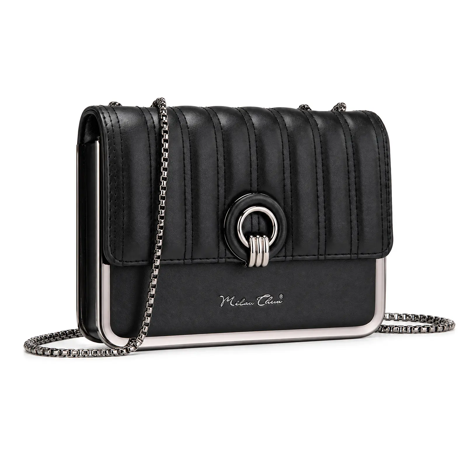 Milan Chiva Women's Quilted Chain Crossbody Chic Bag with Coin Purse 2-Piece Set, Adjustable Strap, Vertical Stitching, Vegan PU Casual Design, Crossbody Fashion Bag, Sets, Elegant, Flap, Fashionable Bags, Everyday Carry