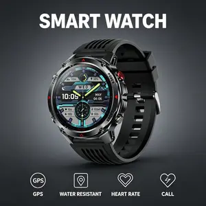 GPS smartwatch, 1.46-inch round HD display, wireless call answering/making, multifunction watch, 100+ sports modes, waterproof with LED light, compass, compatible with Android/iOS, weather, alarm, pedometer, gift for men and women