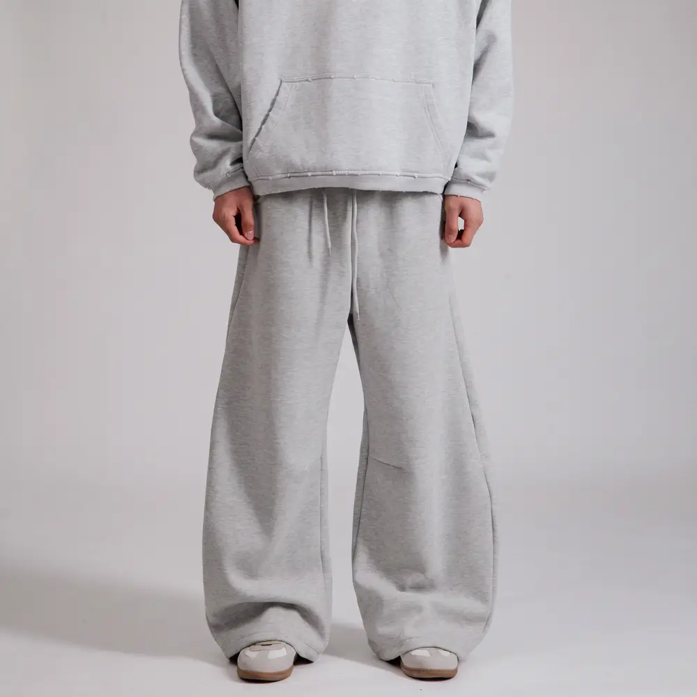 Woolenmaker Men's Baggy Scimitar Sweatpants | 400 GSM Heavyweight Cotton Fleece Drawstring Joggers, LINDEN Loose Fit Streetwear Pants