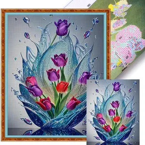 Tulip Printed Cross Stitch Kit 40x50cm DIY 11CT Embroidery Craft Set Home Decor
