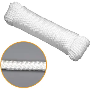 3/16 Inch 100 FT | 2-piece Pack | White Nylon Solid Braided Rope | High UV Resistance And Wear Resistance | Industrial Grade, Low Elongation | Suitable For Flagpoles, Drying Ropes, Bundling, Tents, And Various Other Uses | Practical Rope