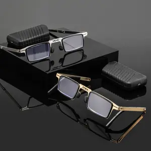 Men's Metal Square Foldable Reading Glasses, Classic Vintage Style, Portable and Lightweight, Fashion Old Readers, Stylish Glasses, Square Frame Eyeglasses, 2 Pairs