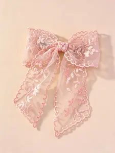 Minimalist Fairy Lace Bow Hair Barrette, Elegant Floral Embroidery Hair Clip for Half Up Hairstyle