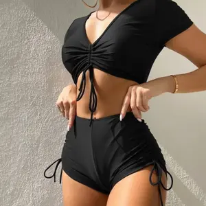 Women's 2026 Lace-Up Bow Beach Swimsuit Triangl Swimwear Ruffled Bathing Suit
