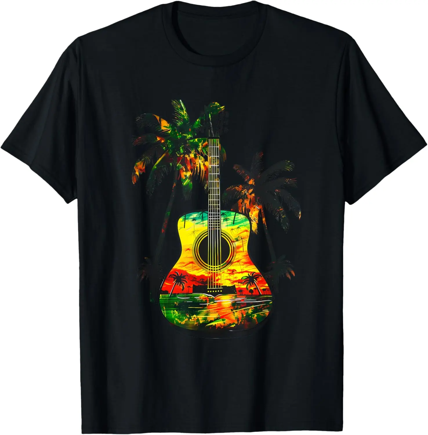Cotton(pure) Reggae Music Guitar Rastafarian Roots Rasta Jamaican T-Shirt