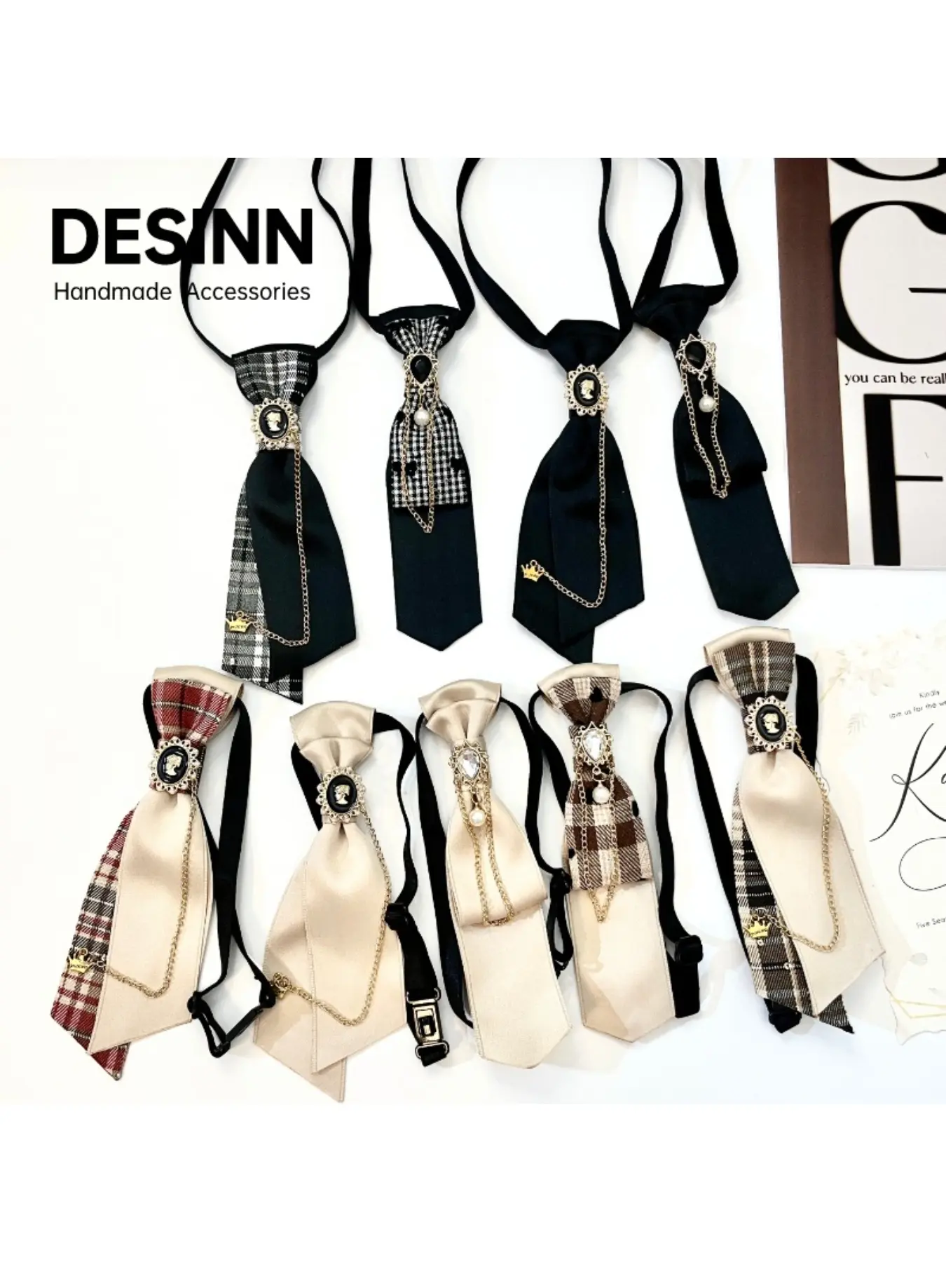Bow tie Design, American vintage academic style Adjustable Strap Tie, no-tie neck pearl accessory, vest accessory