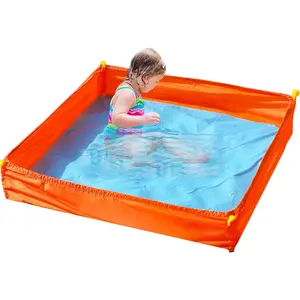 3.3 X 3.3 Ft Portable Square Puddle, Foldable Beach Pool for Boys Girls Ages 2-8, Upgraded Beach Essentials with Carrying Bag, No Need to Dig Holes or Inflate