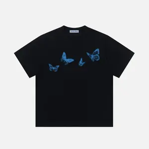 Aelfric Eden Blurring Butterfly Print Tee Oversized Fit Blurring Butterfly Graphic Psychedelic Print Y2K Unisex Streetwear Top