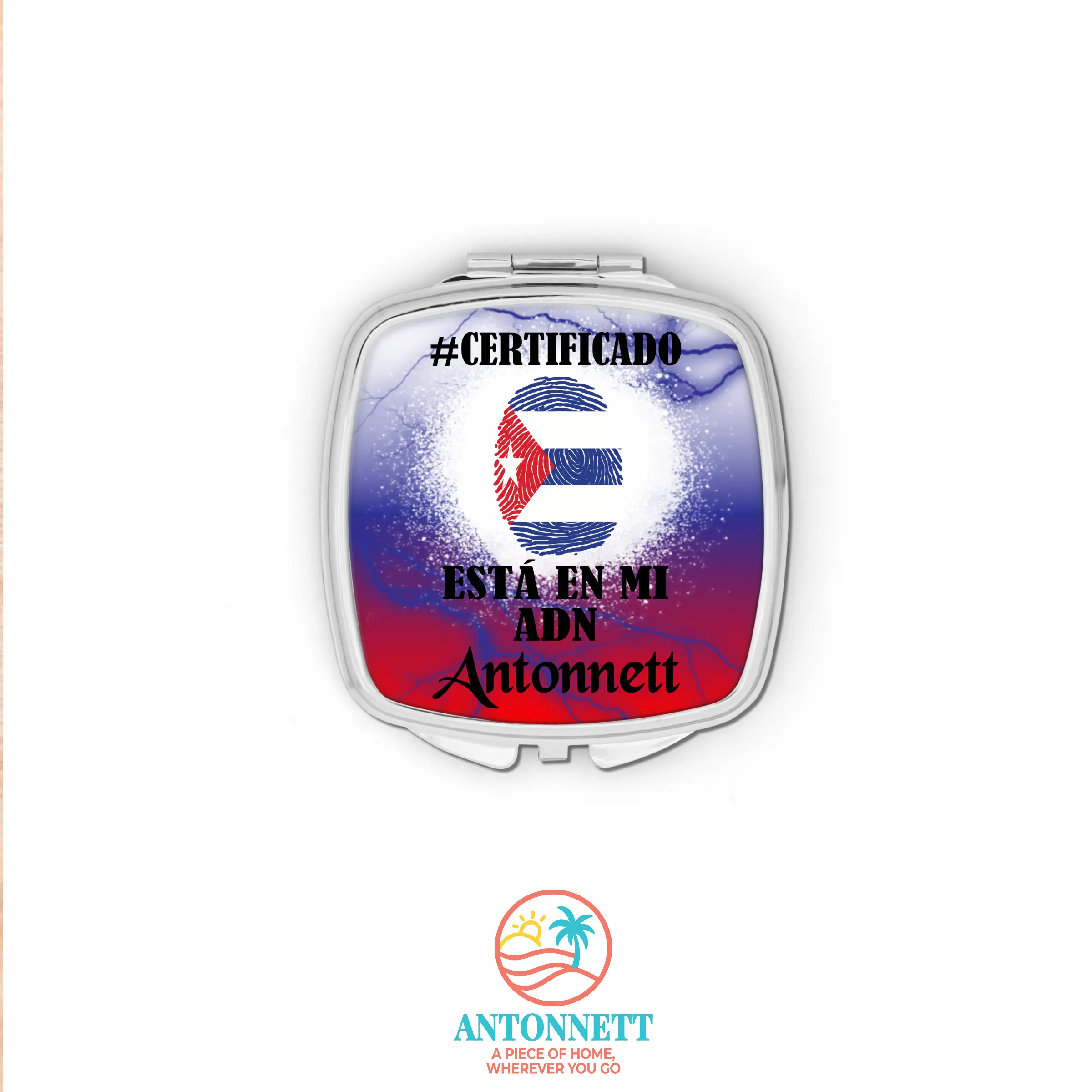 Antonnett “Certified: It’s In My DNA” Personalized Compact Mirror – 2.75x2.75 in. Stainless Steel, Aluminum & Glass, Caribbean‑Inspired Pocket Mirror with Custom Name in 12 Fonts