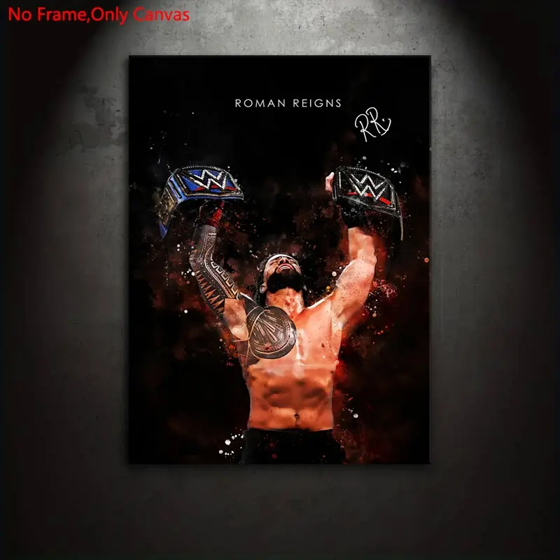 1 piece/set frameless canvas painting print poster, Canvas Prints, Athlete wall decor, classic realistic style art, Modern design, Roman Reigns, a perfect gift for wrestling enthusiasts, ideal gift for home decor