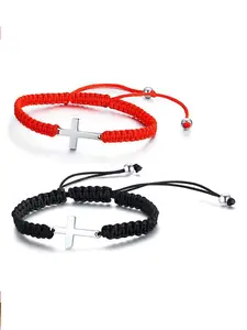 Cross Charm Braided Bracelet, Stackable Bracelets, Fashionable Jewelry for Women & Men, Trendy All-match & Exquisite Jewelry for Birthday Gift