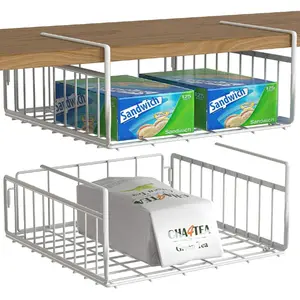 [Limited time deal] 2 Pack White Under Shelf Wire Basket Hanging Storage Baskets, Under Cabinet Storage Racks, Organizer for Kitchen Pantry Desk