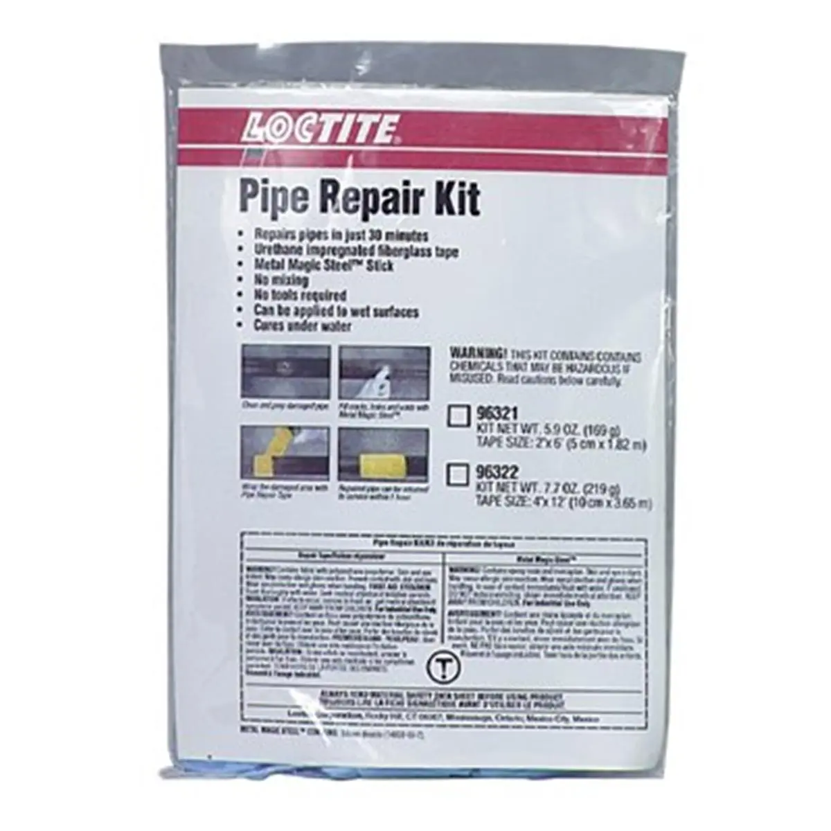 Loctite 442-96321 Pipe Repair Kit – Water-Activated with 2 in x 6 ft Ready-to-Use Sealing Tape, Fixmaster Metal Magic Steel Epoxy Stick, Gloves for Rapid Repair Solutions (Plastic, Quick Cure)