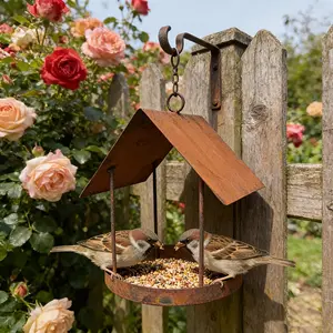 Rustic Country-Style Metal House-Shaped Bird Feeder, Outdoor Hanging Wild Bird Feeder, Garden Patio Decor, Weather-Resistant, Bird Feeding Station