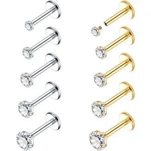 18G 16G Nose Rings Studs Stainless Steel Internally Threaded Labret Medusa Lip Rings Tragus Earrings Studs Piercing Jewelry