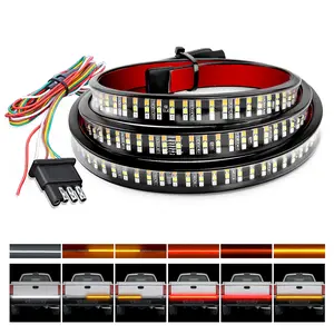 Nilight Truck Tailgate Light Strip 48" Triple Row 360 LED Strip with Red Running Brake Lights White Reverse Light Amber Turning Signals Strobe Lights headliner star truckled
