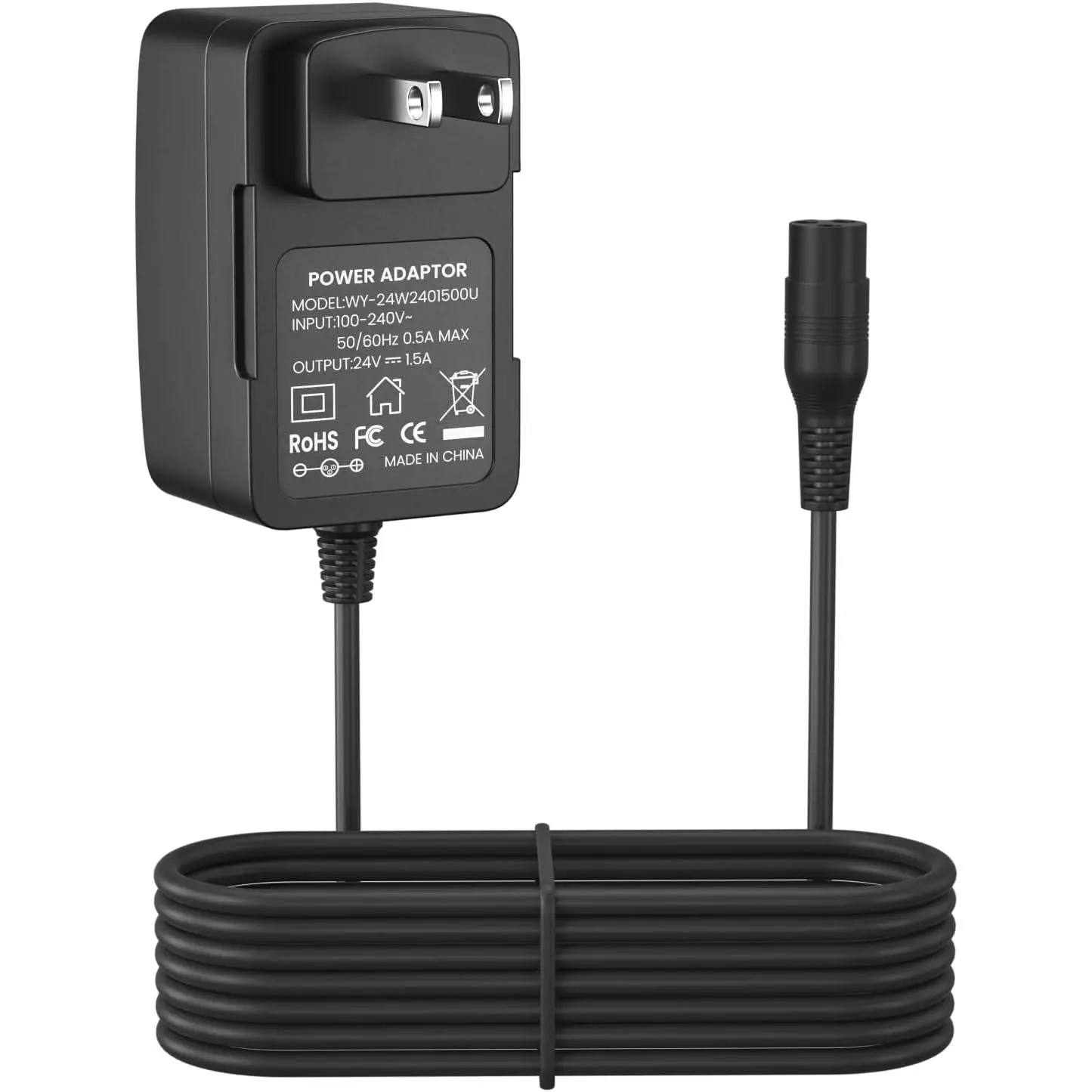 24V 1500mA Electric Scooter Power Adapter Charger - AC 100-240V~50-60Hz 0.5A Max Power Supply with 6.6ft 3-Prong Inline Female Cable, Adapter Cable for Razor E300,E200,E100,PR200,MX350,Lead Acid Dirt Quad,Pocket Mod