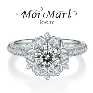 Bunch of flowers Design Solitaire Ring, Multi-color Synthetic Moissanite in s925 Silver，perfect for Engagement/Anniversary Gifts