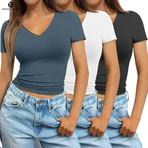 Trendy Queen Women’s Deep V-Neck Backless Tops, 3-Pack — Short-Sleeve Slim-Fit Basic Y2K Tops, Bustier Corset Camisole, 2025 GARMENTARY